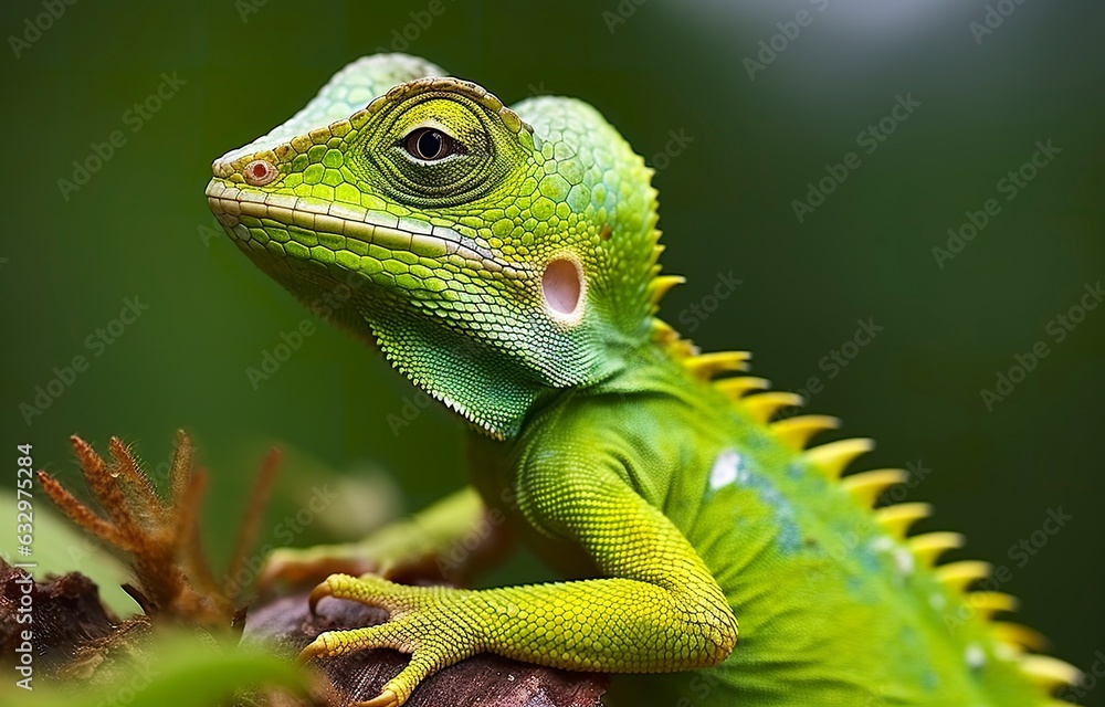 Obraz premium Bronchocela cristatella, also known as the green crested lizard. 
