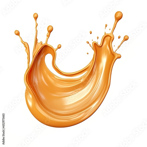 Caramel sauce, Liquid syrup splash, sugar candy caramel or melted toffee, 3d.