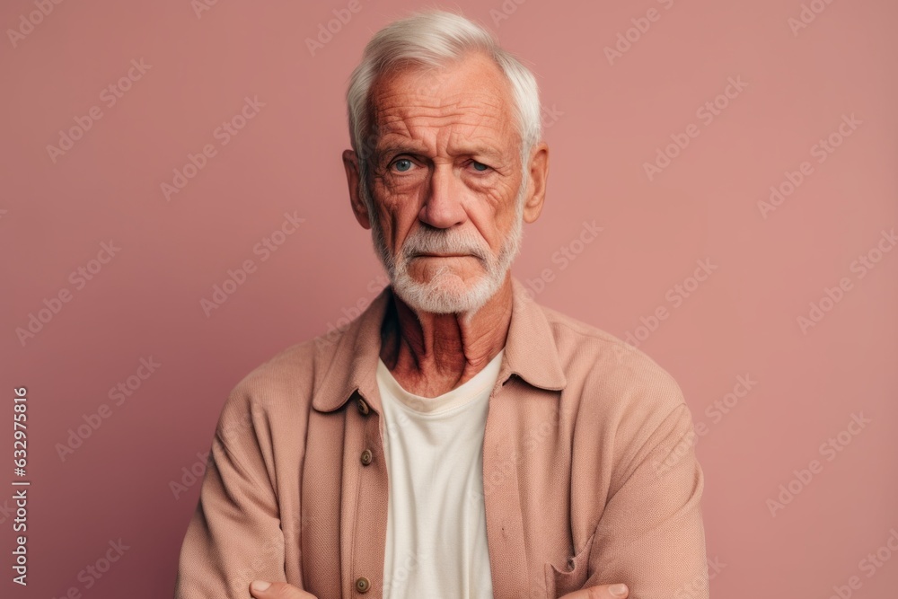 Group portrait photography of a man in his 70s showing tiredness and a worn-down expression due to chronic fatigue syndrome wearing a chic cardigan against a pastel or soft colors background Group portrait photography of a man in his 70s showing tiredness and a worn-down expression due to chronic fatigue syndrome wearing a chic cardigan against a pastel or soft colors background