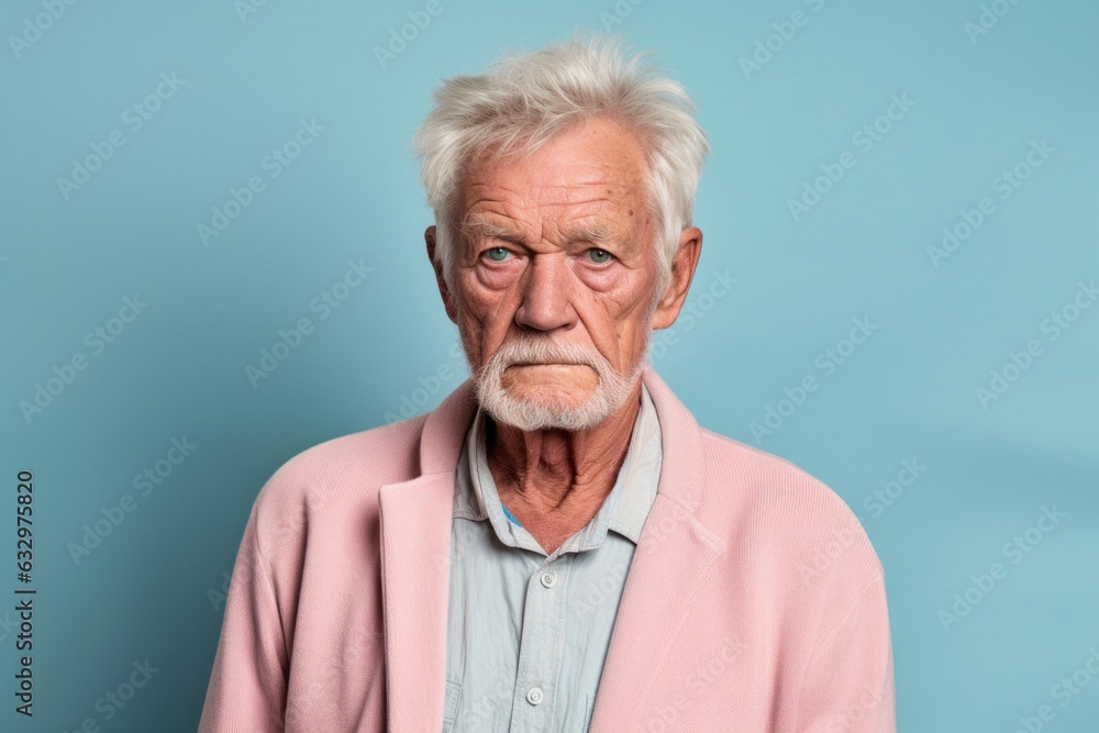 Group portrait photography of a man in his 70s showing tiredness and a worn-down expression due to chronic fatigue syndrome wearing a chic cardigan against a pastel or soft colors background Group portrait photography of a man in his 70s showing tiredness and a worn-down expression due to chronic fatigue syndrome wearing a chic cardigan against a pastel or soft colors background