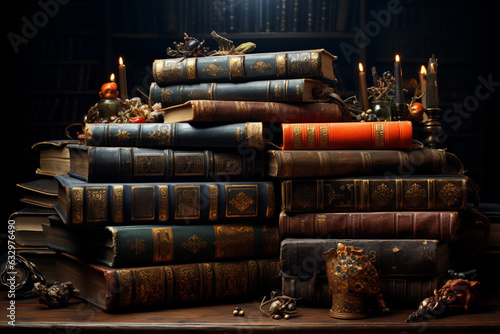 Literary treasure trove A stack of books beckons at the bookstore Generative AI