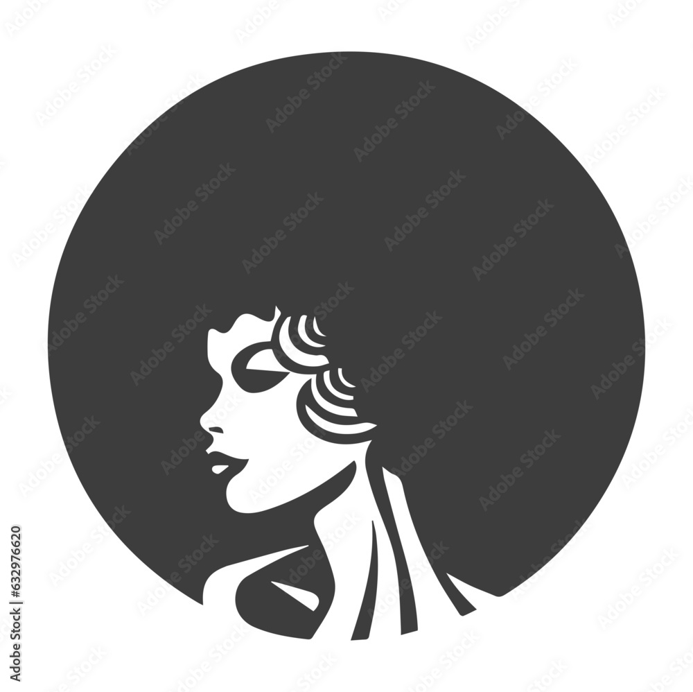 African pretty woman with afro and bun hairstyle Portrait. Silhouette on transparent background. PNG and SVG afro girl.