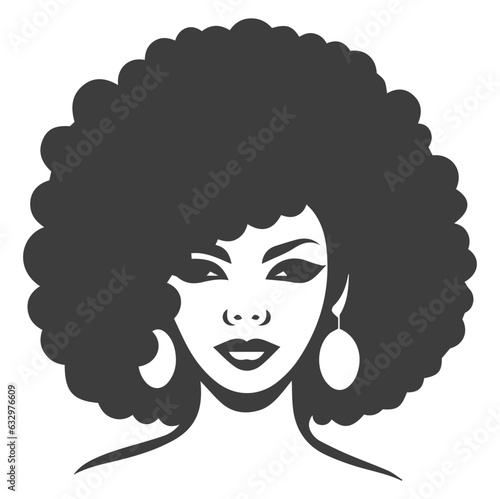 African pretty woman with afro and bun hairstyle Portrait. Silhouette on transparent background. PNG and SVG afro girl.