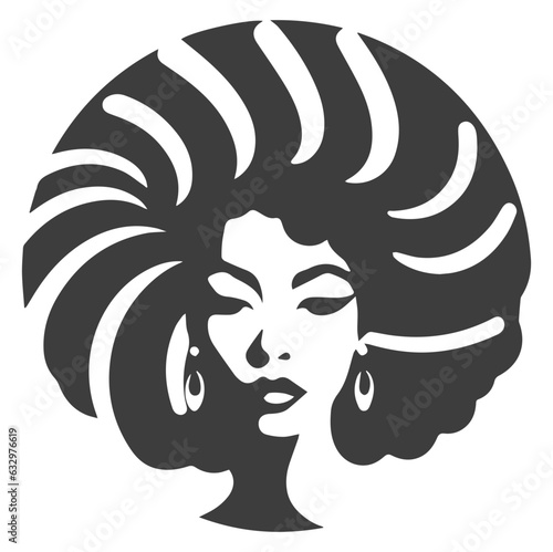 African pretty woman with afro and bun hairstyle Portrait. Silhouette on transparent background. PNG and SVG afro girl.