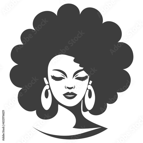African pretty woman with afro and bun hairstyle Portrait. Silhouette on transparent background. PNG and SVG afro girl.