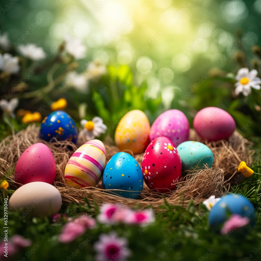 Easter colored eggs natural background, Easter colored eggs natural background,