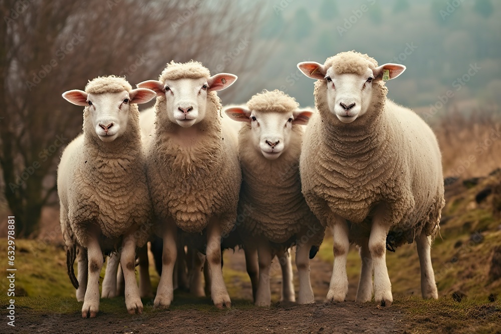 A group of sheep standing outdoors. A group of sheep standing outdoors.
