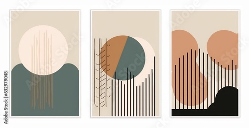 Set of minimalist abstract aesthetic illustrations. Modern style wall decor. Collection of contemporary artistic posters, Generative AI