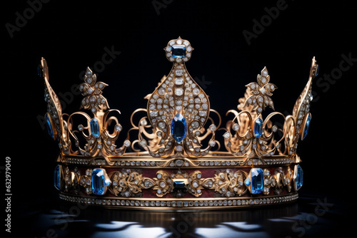 Beautiful royal crown on a dark background. Generative AI
