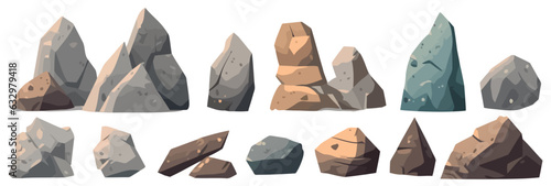 Set of stones. Image of various isolated stones or minerals.