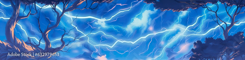 Anime horizontal blue lightning background. Anime cartoon light colors. 