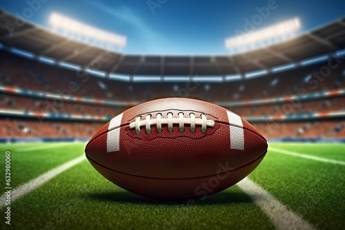 Ball on the American football arena. 3d illustration. 