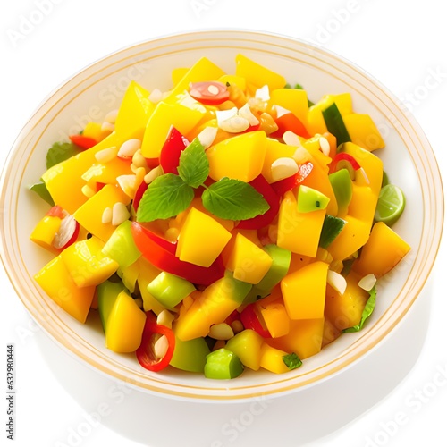 mango salad and pineapple on white background
