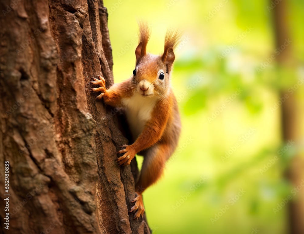 Beautiful squirrel on a tree in a forest park in the summer. Beautiful squirrel on a tree in a forest park in the summer.