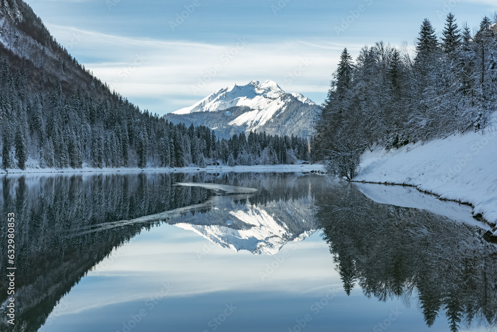 winter mountain lake  - obrazy, fototapety, plakaty 