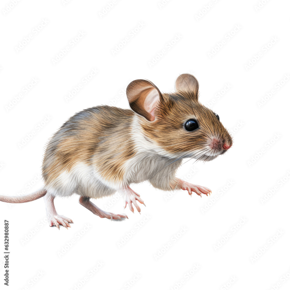 a Mus musculus Field mouse jumping, in motion, side and 3/4 view in Nature-themed, photorealistic illustrations in a PNG, cutout, and isolated. Generative AI a Mus musculus Field mouse jumping, in motion, side and 3/4 view in Nature-themed, photorealistic illustrations in a PNG, cutout, and isolated. Generative AI