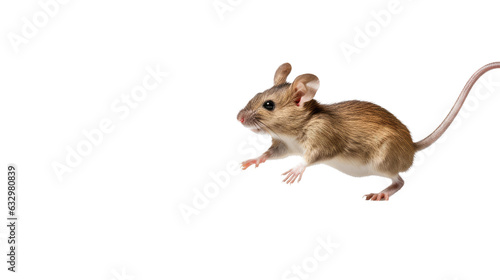 a Mus musculus Field mouse jumping, in motion, side and 3/4 view in Nature-themed, photorealistic illustrations in a PNG, cutout, and isolated. Generative AI photo