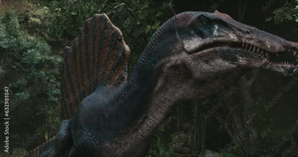 Spinosaurus dinosaurus hunts. A dinosaur in search of prey. Spinosaurus dinosaurus hunts. A dinosaur in search of prey.