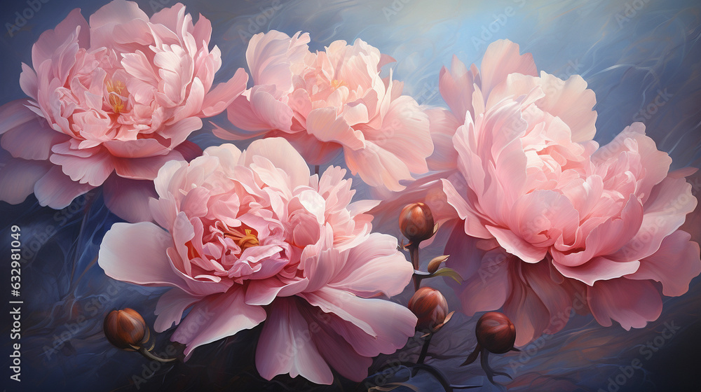 Fototapeta premium Nature's Ballet: Peony Roses Dancing in the Breeze, Their Petals Floating like Ballerinas