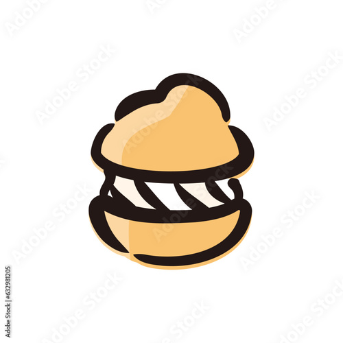 Cream puff - Sweets and cake icon/illustration (Hand-drawn line, colored version)