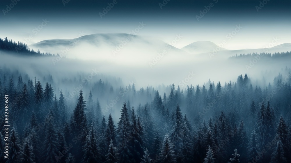 dark forest with white fog