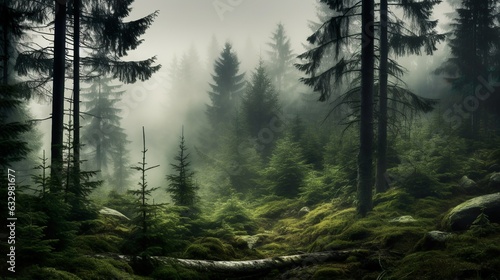 fir forest with fog © Borel