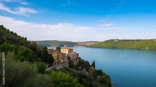 View on lake in Castel Gandolfo, Rome, Italy, Generative AI