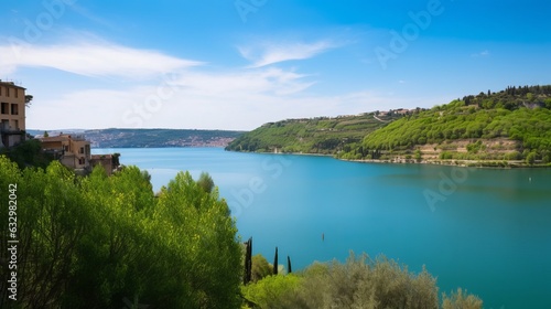 View on lake in Castel Gandolfo, Rome, Italy, Generative AI