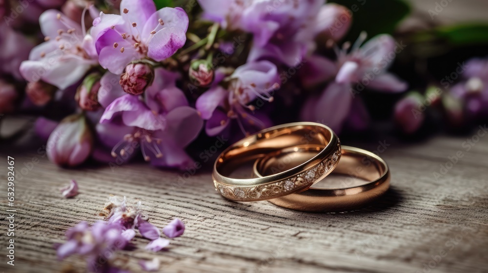 wedding rings on a bouquet of flowers wedding rings on a bouquet of flowers
