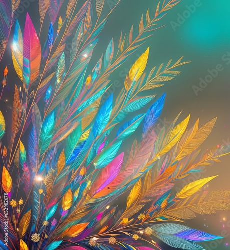 Feathers in artwork, colored feather 13