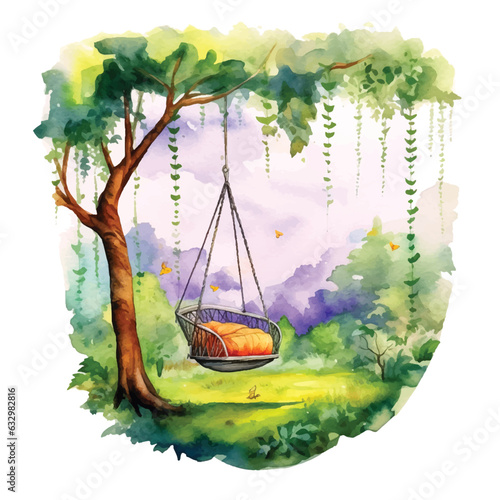 Hanging swing chair watercolor hand paint ilustration