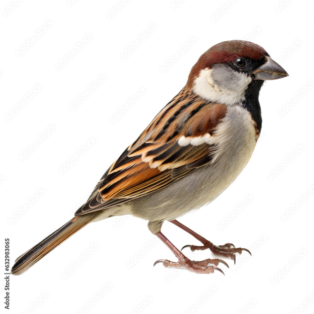 a Common House Sparrow in a Nature-themed, photorealistic illustration in a transparent PNG, cutout, and isolated. Generative AI a Common House Sparrow in a Nature-themed, photorealistic illustration in a transparent PNG, cutout, and isolated. Generative AI