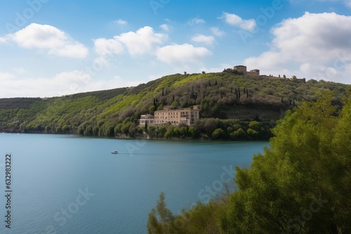 View on lake in Castel Gandolfo, Rome, Italy, Generative AI