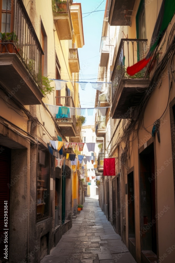 Fototapeta premium Narrow street in Naples city, Italy, Generative AI