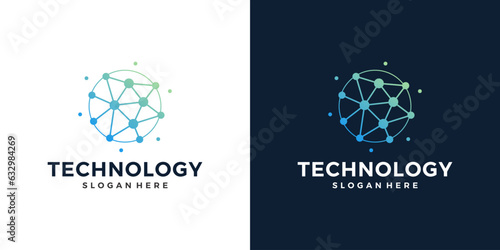 Innovate technology startup logo design with abstract dot, molecule and network Internet system graphic design vector illustration. Symbol, icon, creative.