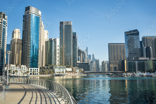 Dubai Marina bay with yacht club