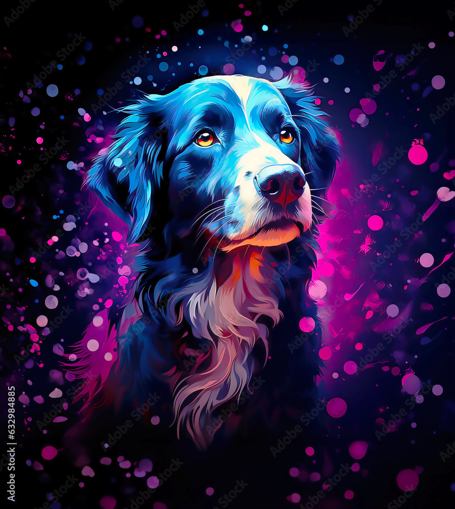 Cute dog over an abstract colorful background