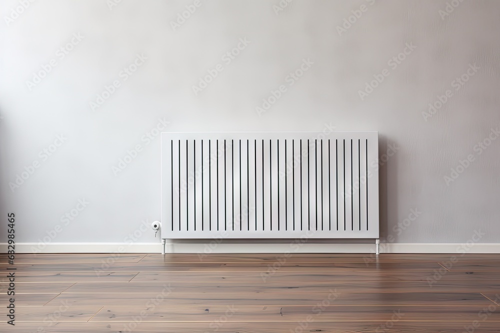 custom made wallpaper toronto digitalA metal radiator used for heating purposes, specifically a white one, is located in a contemporary apartment with a wooden floor.