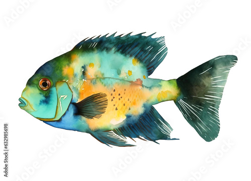 Watercolor illustration of a green fish