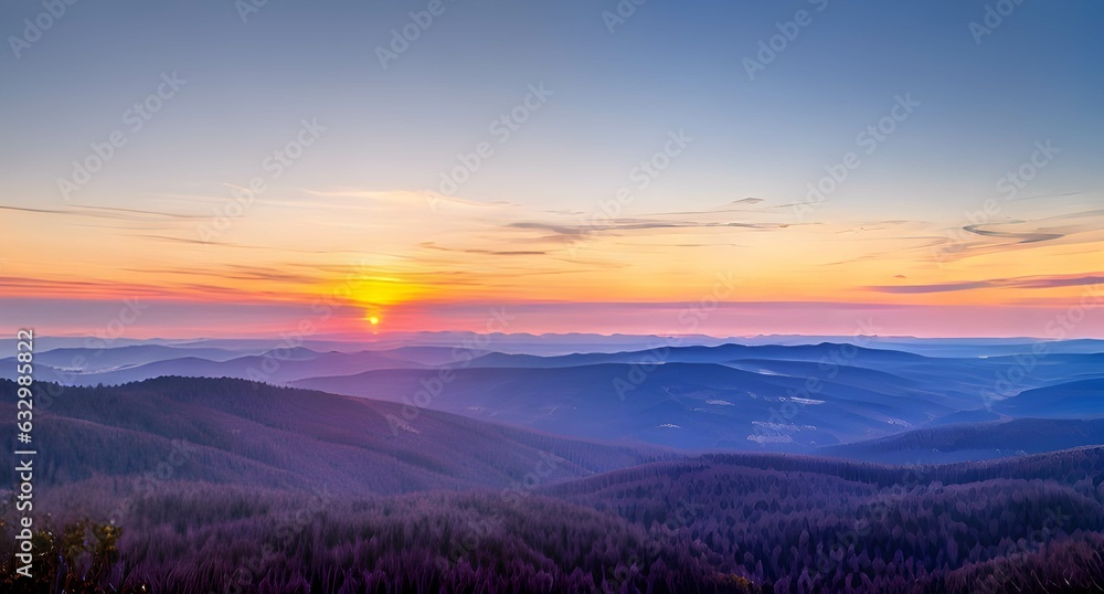Fototapeta premium 色彩豊かな夕日の風景、海、山、自然、雲