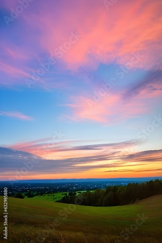 色彩豊かな夕日の風景、海、山、自然、雲 © sky studio
