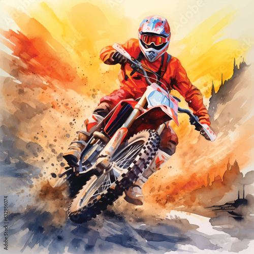 Mountain motobike sport vector watercolor hand painted vector