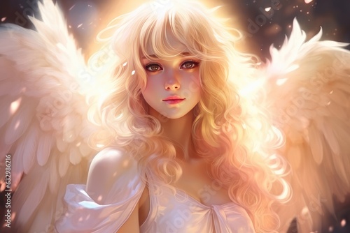 Blonde angel girl in anime style