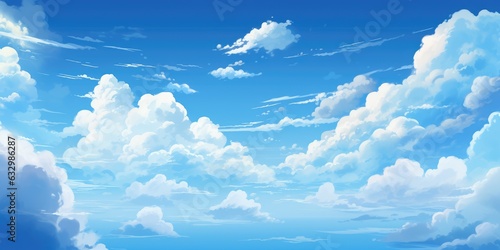 Blue sky with clouds, manga, anime, comic style