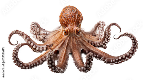 a common octopus (Octopus vulgaris) in an Aquatic and Nature-themed, photorealistic illustration in a transparent PNG, cutout, and isolated. Generative AI