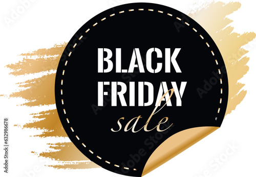 Black Friday sale. black sticker with gold inserts round banner, advertising, vector illustration