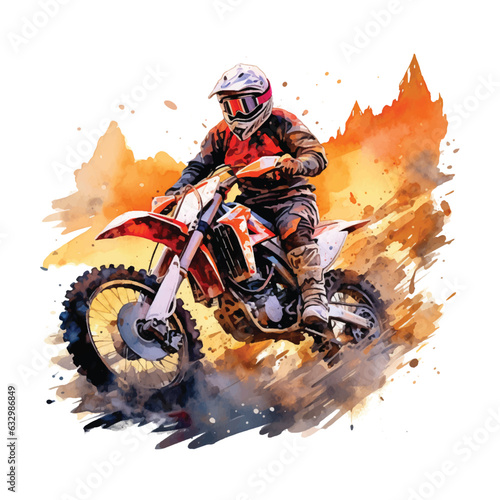 Mountain motobike sport watercolor painting vector.