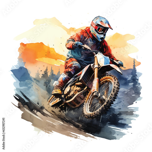 Mountain motobike sport watercolor hand painted