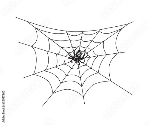 Simple Spider on Web Isolated on White Background