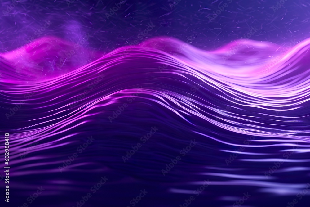 3D renders technological waves with purple, and vibrant colors.
